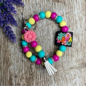 Wristlet Keychain Valentine Mama Artisan Beaded Handcrafted Bracelet Gift Key